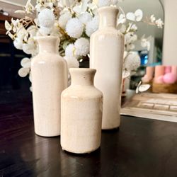 Decorative Ceramic Vase Set – Neutral Cream/Beige (Set of 3)