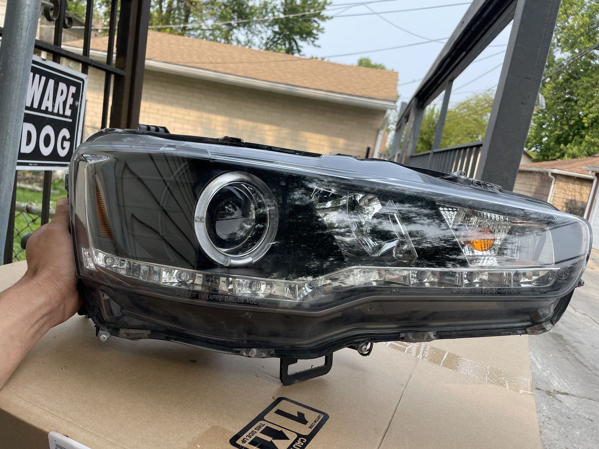 Mitsubishi Lancer 08-17 black bezel halo DRL LED halogen type projector headlights