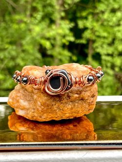 Copper Wire Wrapped Bracelet with Black hematite Stone