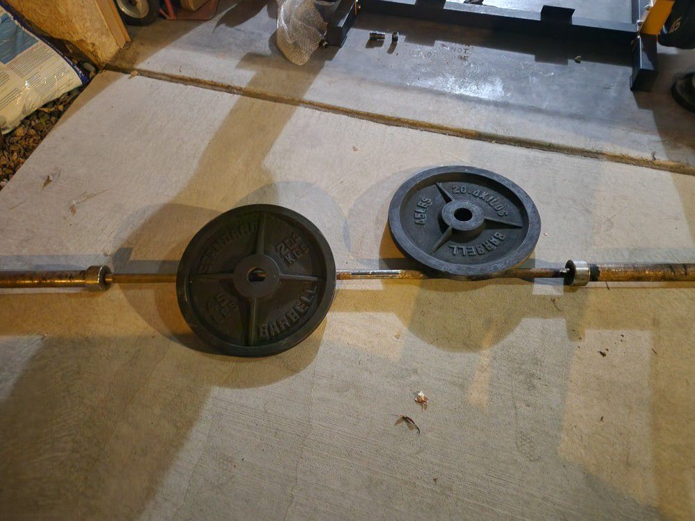 Olympic Bar With Pair Of 45lb Weight Plates