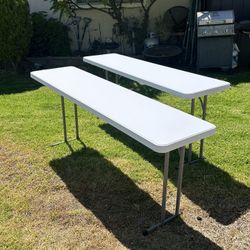 (2) VINGLI 6 FT Narrow Folding Table with Premium Quality HDPE Material and Sturdy Metal Frame 