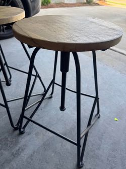 Pair of Industrial Wood and Metal Bar Stools