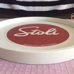 Stoli Vodka Serving Tray, Rubberized Red Center Logo, 15” Diameter. 