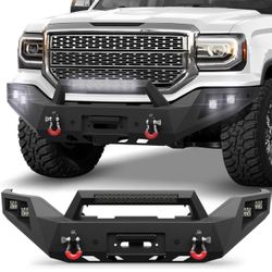 Brand new sealed in the box Sierra Front Bumper for 2016-2018 GMC Sierra 1500, Textured Black Pickup Truck Bumper w/Winch Plate, Lights, D-rings, Lice