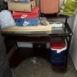  Wooden Desk With Glass On Top With Storage  Space
