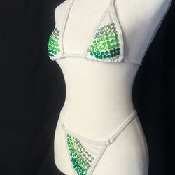 Green & White Bikini For Rave And Exotic Dancewear Pole Or Competition 