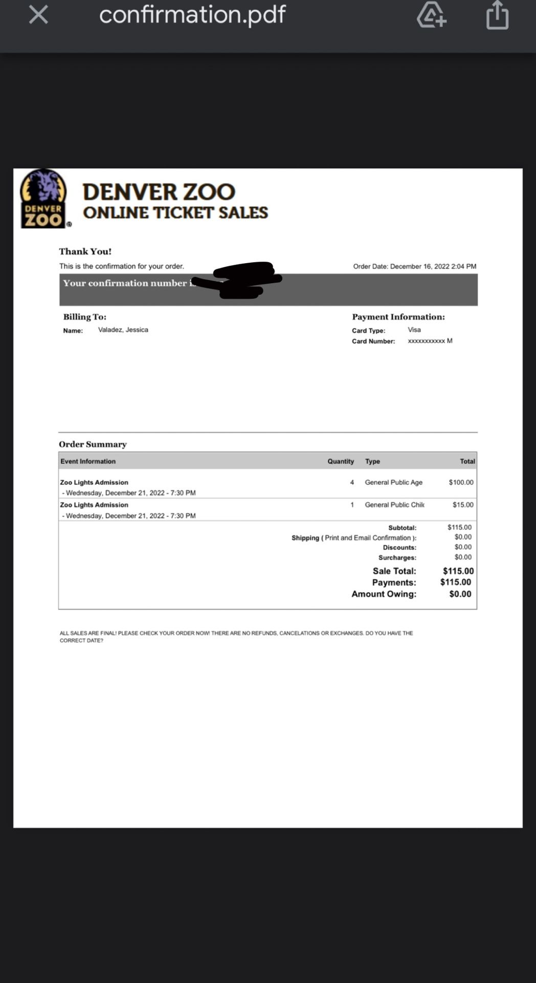 Zoo Light Tickets
