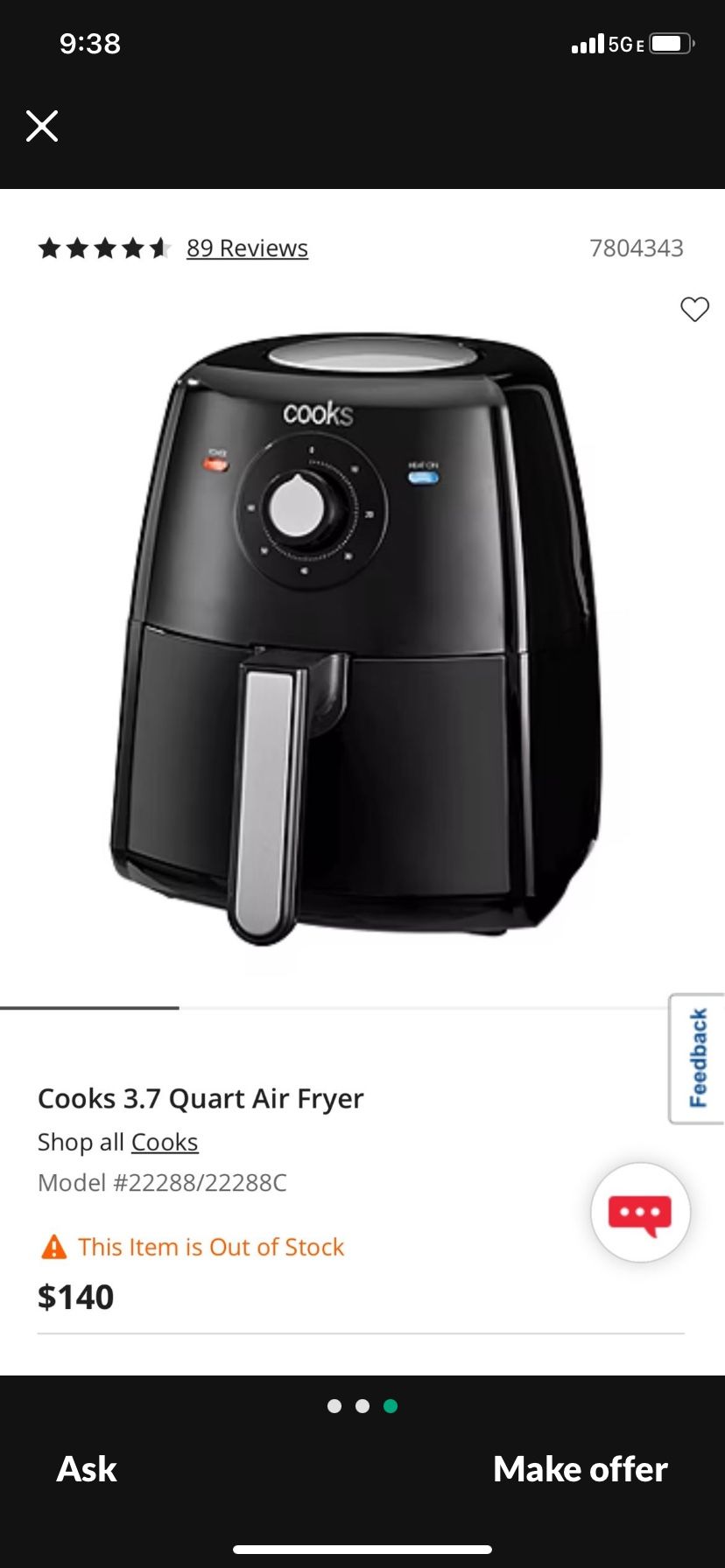 Cooks 3.7 Quart Air Fryer