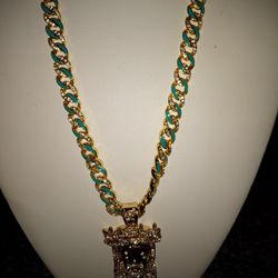 Brass Chain With Cz Diamonds And Jesus Charm