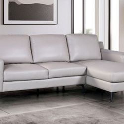 Brand New Grey Leather Modern Style Sectional Sofa 