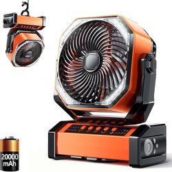 Camping LED Fan with Light, 20000mAh Rechargeable Battery Powered Outdoor Tent Fan
