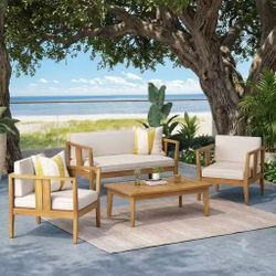 Christopher Knight Home Beatrice Outdoor 4 Seater Acacia Wood Chat Set, Teak and Beige