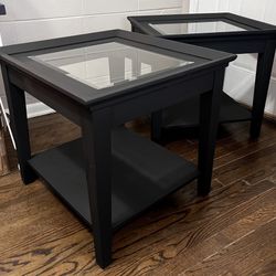Pair of Side Tables, 2-Tier, Glass Top, Accent Furniture, End Table, Black