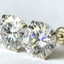 Brand New - 7 mm 14K solid gold certified Moissanite VVS1 earrings , screw back
