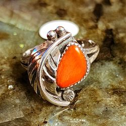 Sterling Silver Southwestern Coral Ring Size 8