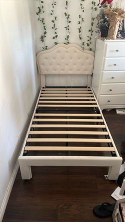 Twin Upholstered Bed Frame with Tufted Headboard + Mattress