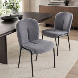 Set of 2  - Gray Teddy Fabric Upholstered / Matte Black Metal Framed Dining / Side Chairs [NEW] **Assembly Req