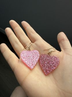 Pink Glitter Heart Earrings