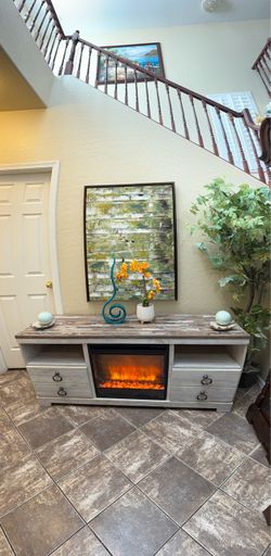 Beautiful farmhouse fireplace /tv stand in excellent condition