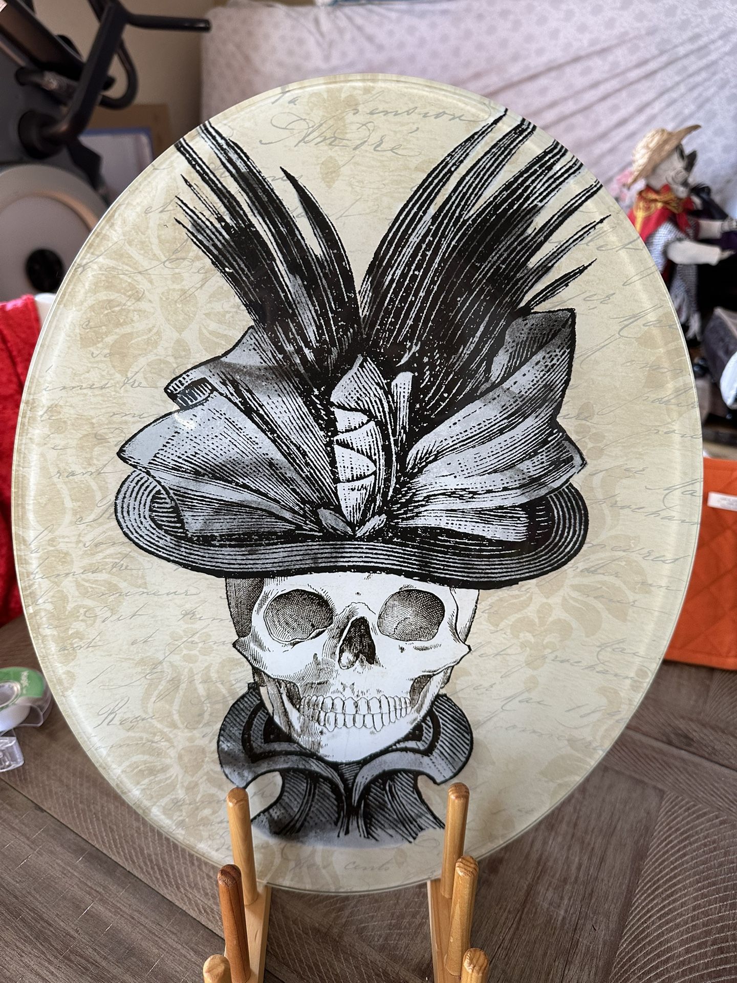 Halloween Glass skeleton Plate