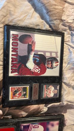 Sports placards with Joe Montana and Jerry rice