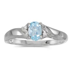 14k White Gold Oval Aquamarine And Diamond Ring