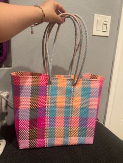 Woven Plastic Tote Bag Multicolor