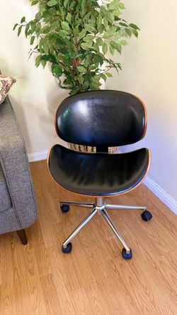Mid-Century Modern Black Leather Office Chair