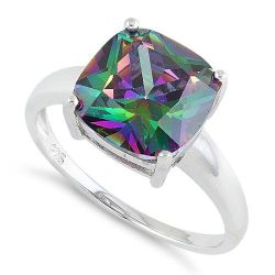 Sterling Silver Cushion Cut Rainbow Topaz CZ Ring
