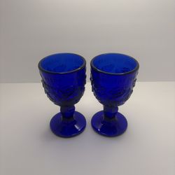 Madonna Inn Cobalt Blue Goblets – Set of 2 – Vintage Embossed Glass – Excellent Condition