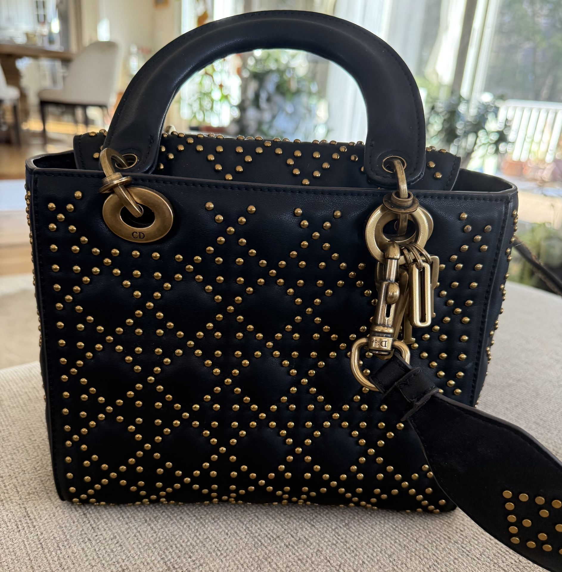 Stunning real leather back CD tote studs bag 