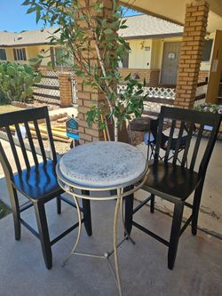 Stone top Table &2 Black High Chairs
