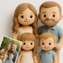 Kawaii Plush Family Portrait Caricature | Cute 3D Minimalist