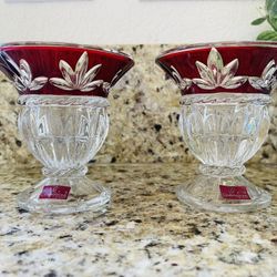Celebrations By Mikasa Footed Corinth Ruby Candle Holder Crystal Set Of Two France Vintage 