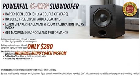 POWERFUL 12-INCH SUBWOOFER + FREE EXPERT AUDIO COACHING! ($280) Free