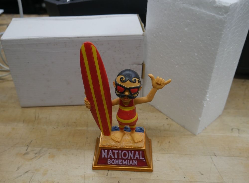 NATIONAL BOHEMIAN NATTY BOH BEER BOBBLE HEAD STATUE 80 OF 500 COLLECTIBLE. VERY GOOD CONDITION. COLLECTIBLE.