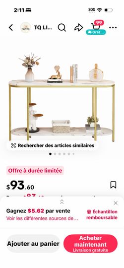 Half Moon Console Table with Gold Legs