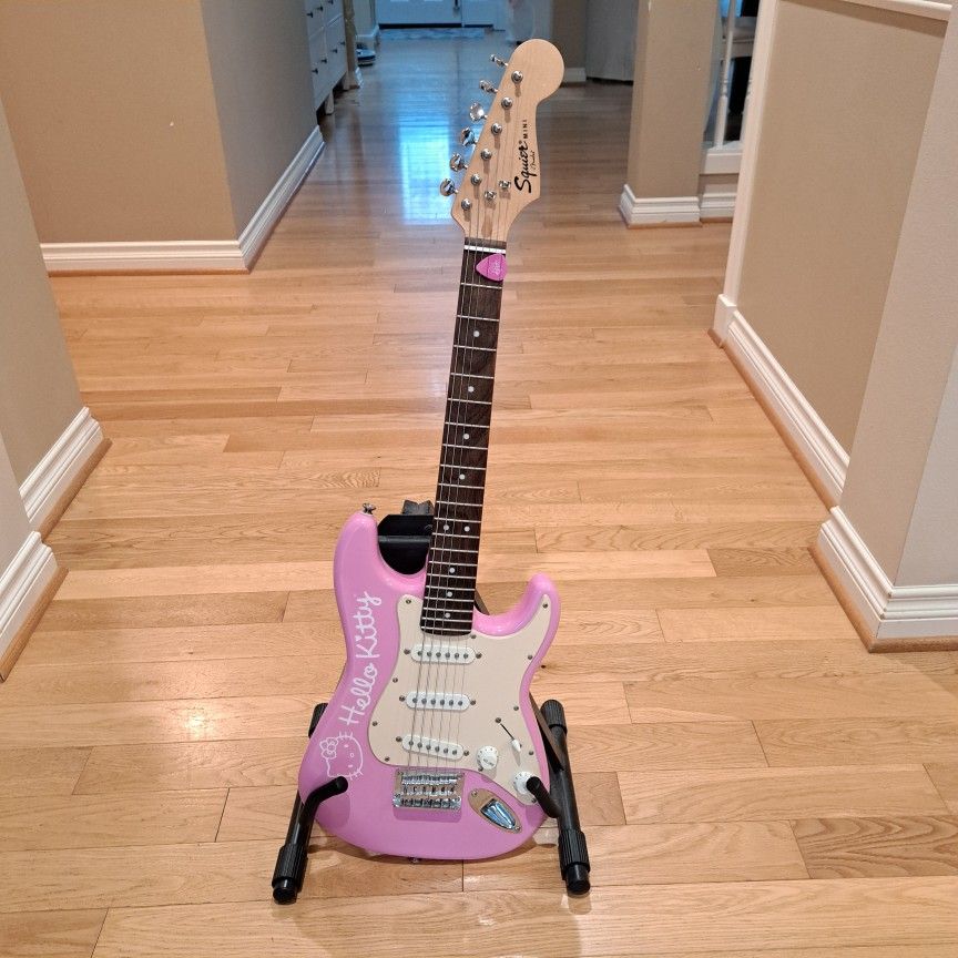 Classic Hello Kitty Vintage Squier Mini Electric Stratocaster Guitar By Fender