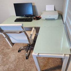Glass Top Work Desk And Chair