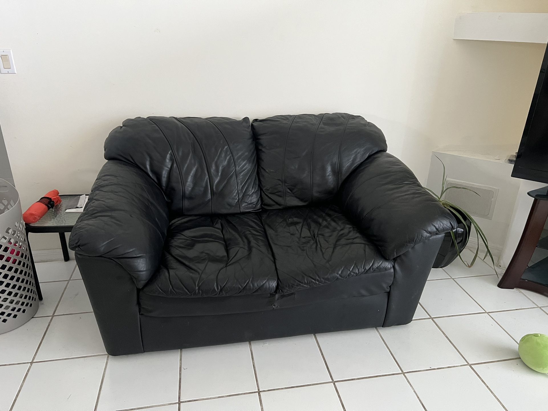 Black Leather Small Sofa (PRICE DROP)