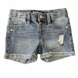 Blue Spice Girls Size 4 Denim Shorts Adjustable Waist Stretch Cuffed Frayed