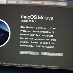 Imac 21" 8 G Mojave Comes With Core Keyboard And Mouse