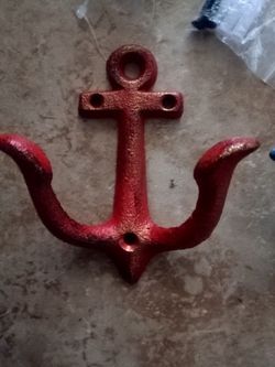 small anchor hooks ... cast iron collection. blue and red