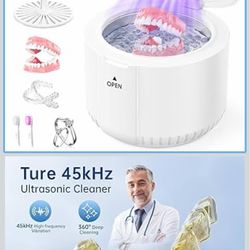 45kHz Ultrasonic Retainer Cleaner Machine, 200ML Dental Deep Cleaning Pod for Dentures, Aligners, Invisalign, Mouth Guards, Night Guards, Jewelry, Too