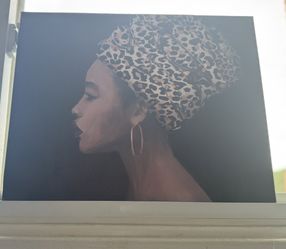Painting of Woman with Leopard Print Headwrap
