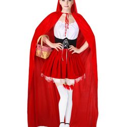 Pcs Women's Riding Hood Costume Halloween Party Dress With Red Hooded Cloak White High Socks Picnic Basket (XL)