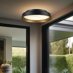 BRAND NEW Monteaux LED Black Gold Luxury Flush Mount Light Fixture Ceiling Bright! Integrated SAVE OVER 60% OFF!