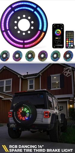 RGB Spare Tire Brake Light with Dual Control (RF & Bluetooth), Color-Changing 3rd LED Rear Wheel Lights, Dual Ring Third Tail Lamp Compatible with 201