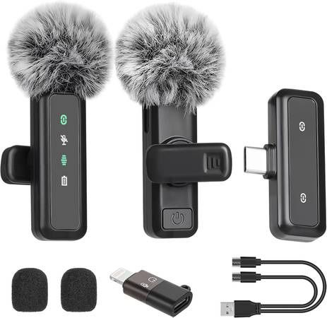 new Wireless Lavalier Microphone for iPhone, Mini Mic with LED Display, Plug and Play, Noise Reduction, Phone Microphone for Video Recording, Podcast,
