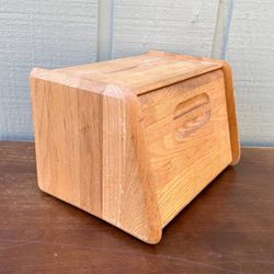 Vintage Mid Century Solid Oak Bread Storage Box Cutting Board